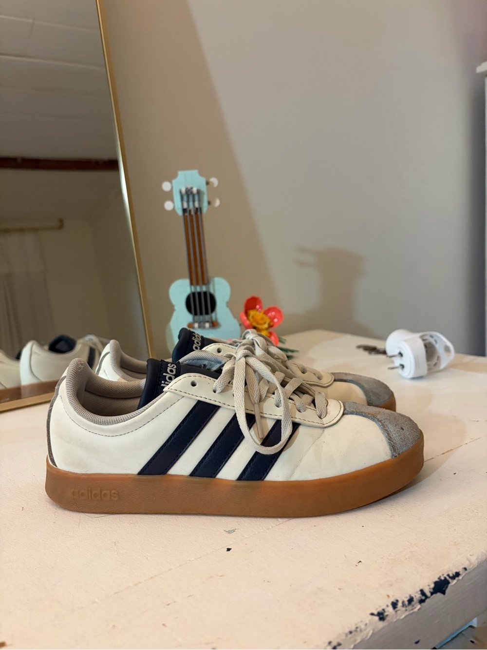adidas White Navy Gum-sole Low-top Sneakers